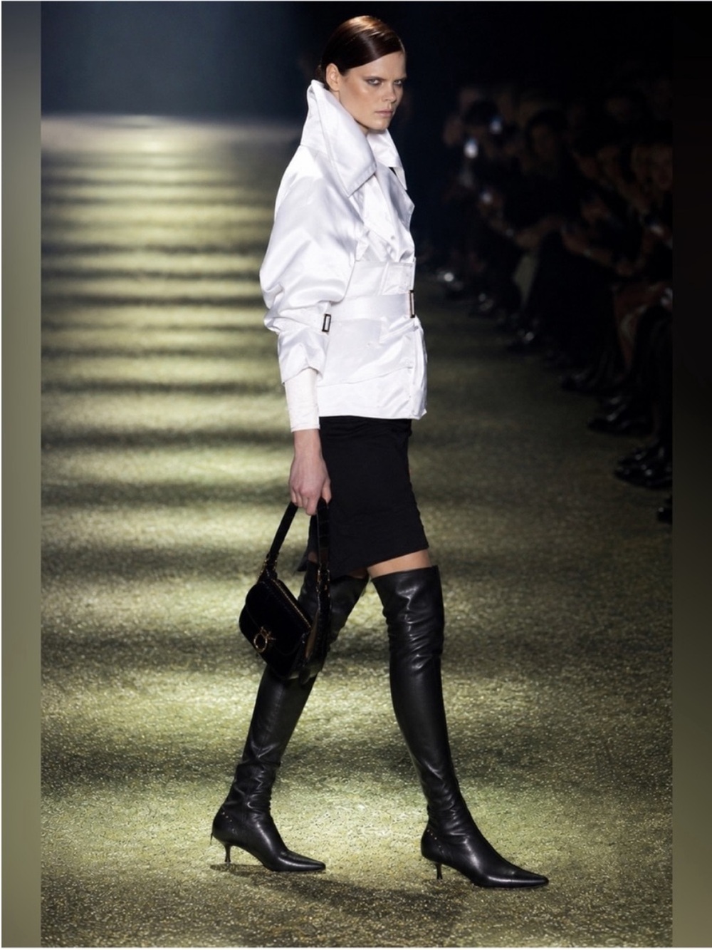 Vintage GUCCI TOM FORD FW 2003 Runway Black Leather Studded OTK Kitten Heel Boot - Picture 3 of 15